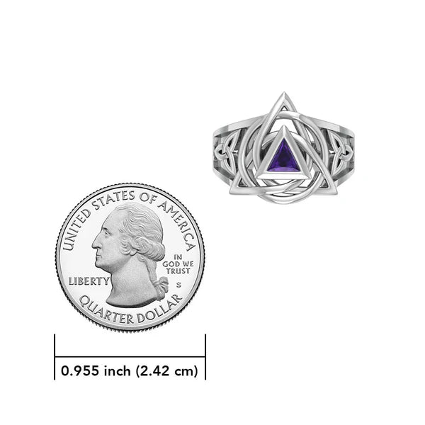Celtic Triquetra AA Recovery Symbol Sterling Silver Ring with Gemstone - Spiritual Jewelry for Sobriety & Healing - Perfect for 12-Step Programs, Gifts & Meditation