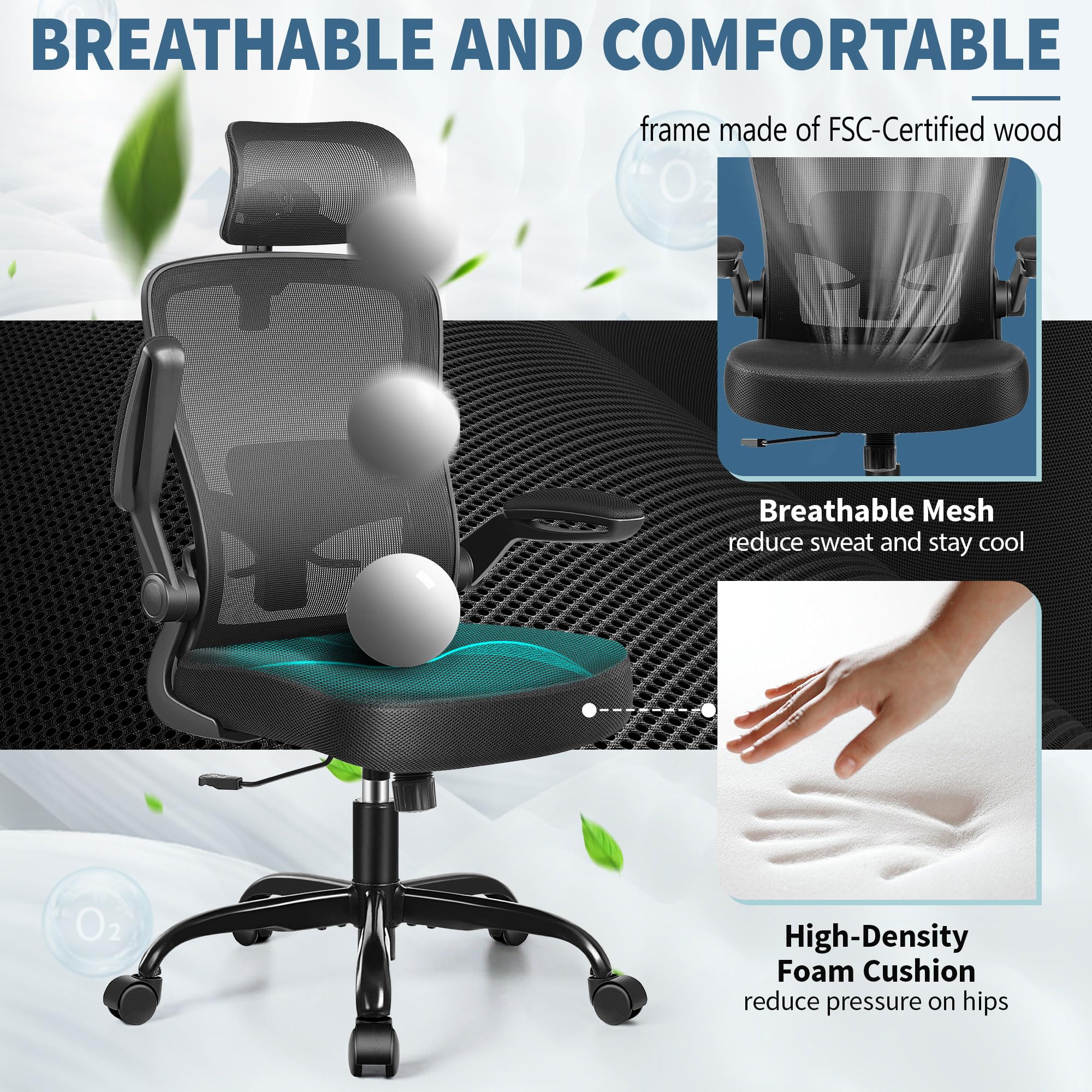 FelixKing Ergonomic Office Chair - Adjustable Lumbar Support & Headrest, High Back Swivel Task Chair with Armrests, Height Adjustable Computer Desk Chair for Home Office & Gaming (Black) - Perfect for Long Work Hours, Online Meetings, and Comfortable PC Gaming Sessions
