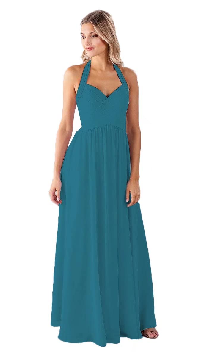 Elegant V-Neck Chiffon Bridesmaid Dresses for Women - Long A-Line Sleeveless Maxi Dress with Spaghetti Straps & Pleats | Perfect for Weddings, Formal Events & Special Occasions