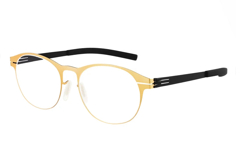 Aimee Men's Full Rim Round Screwless Stainless Steel Eyeglasses Frame 2001 - Lightweight & Durable Glasses for Work, Reading & Everyday Use