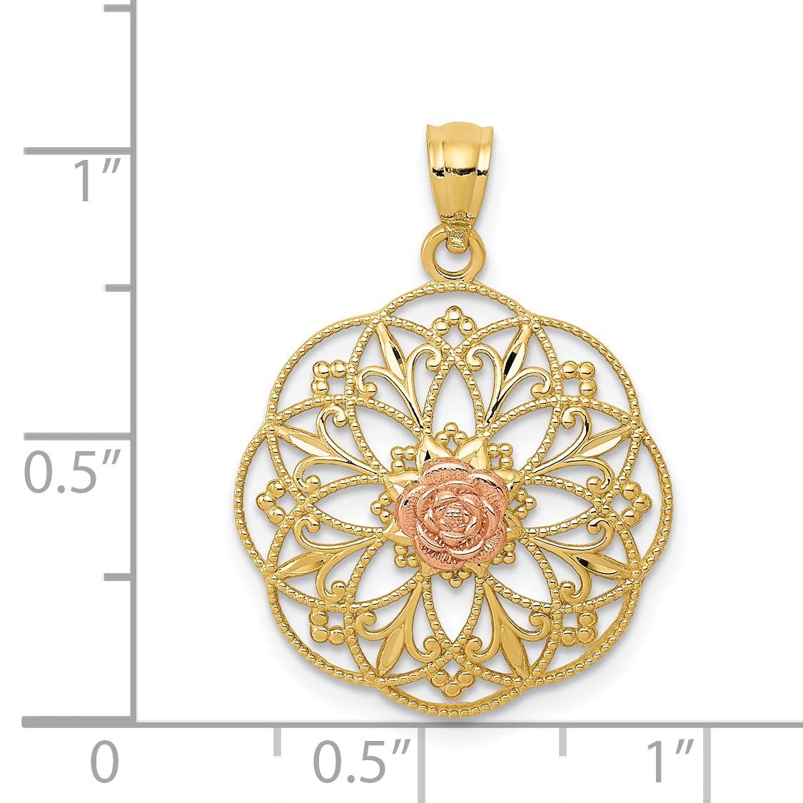 14K Yellow Gold Filigree Rose Pendant Necklace - Elegant Floral Jewelry for Women, Perfect for Valentine's Day Gifts, Anniversaries & Special Occasions