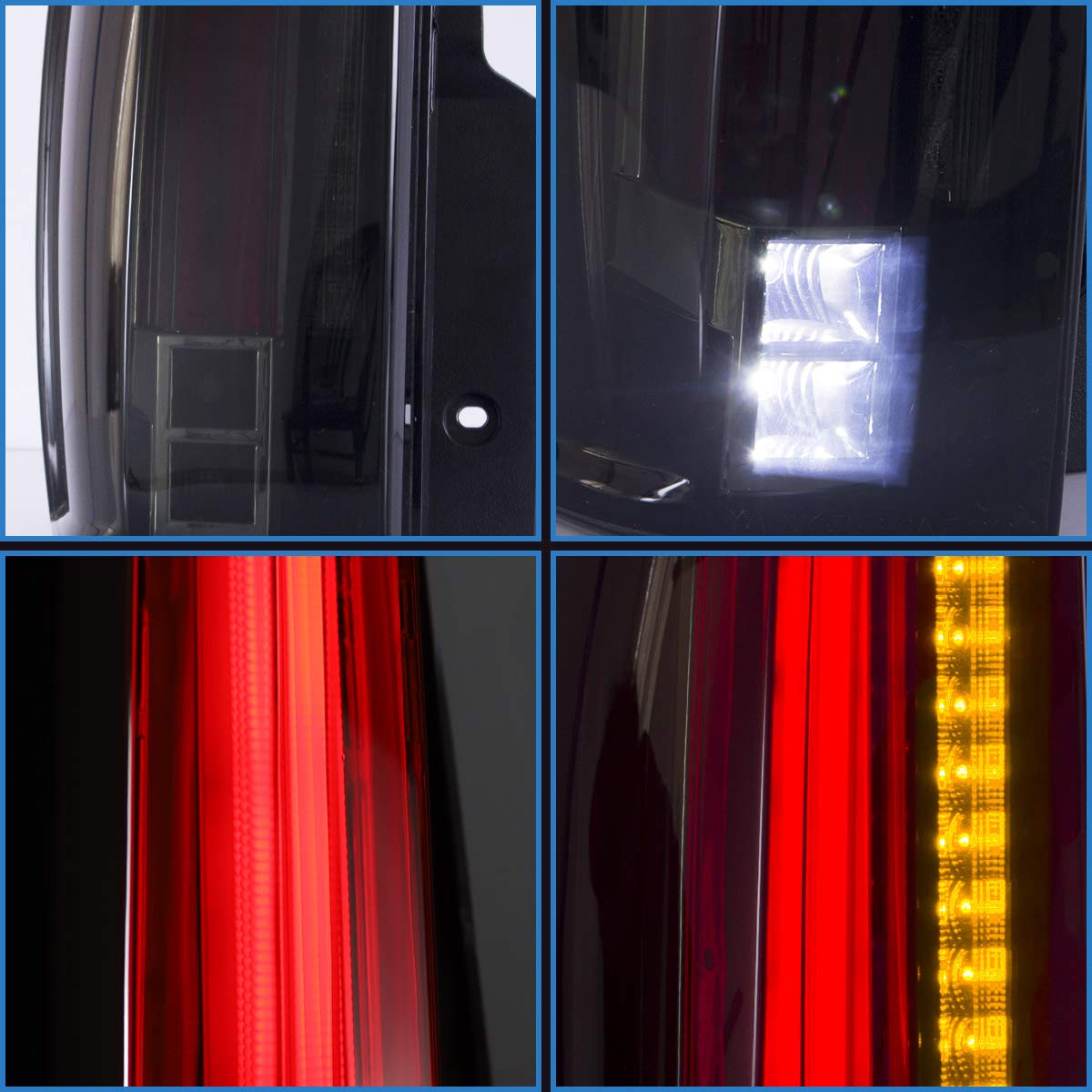 VLAND LED Tail Lights for Chevy Tahoe Suburban & GMC Yukon 2007-2014 - Smoked/Tinted Full LED Rear Lamp Assembly with Yellow Turn Signal (5-Pin Connector) - Perfect for Off-Roading, Night Driving & Vehicle Customization