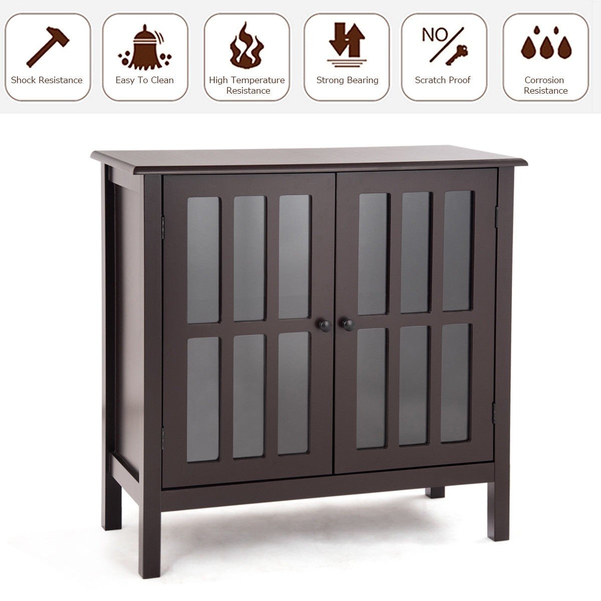 Brown Glass Door Storage Buffet Cabinet - Sideboard Console Table for Kitchen & Dining Room - Perfect for Displaying China, Serving Food, and Organizing Dining Essentials