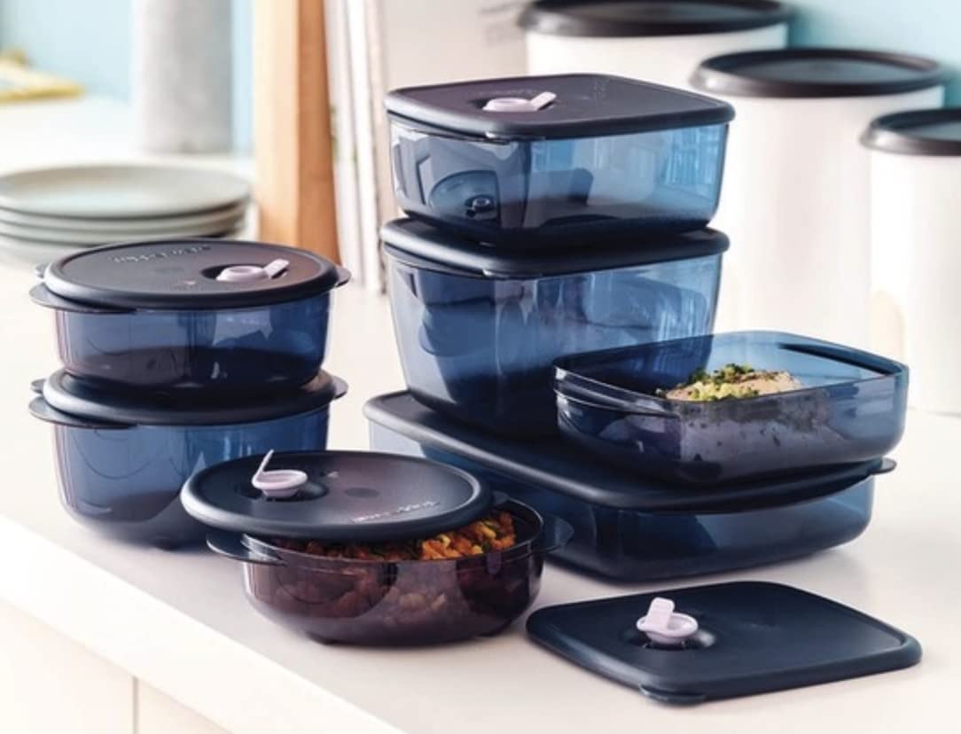 Tupperware Vent and Serve Microwaveable 7-Piece Food Storage Container Set in Indigo Mist - Perfect for Meal Prep, Leftovers & Freezer Storage