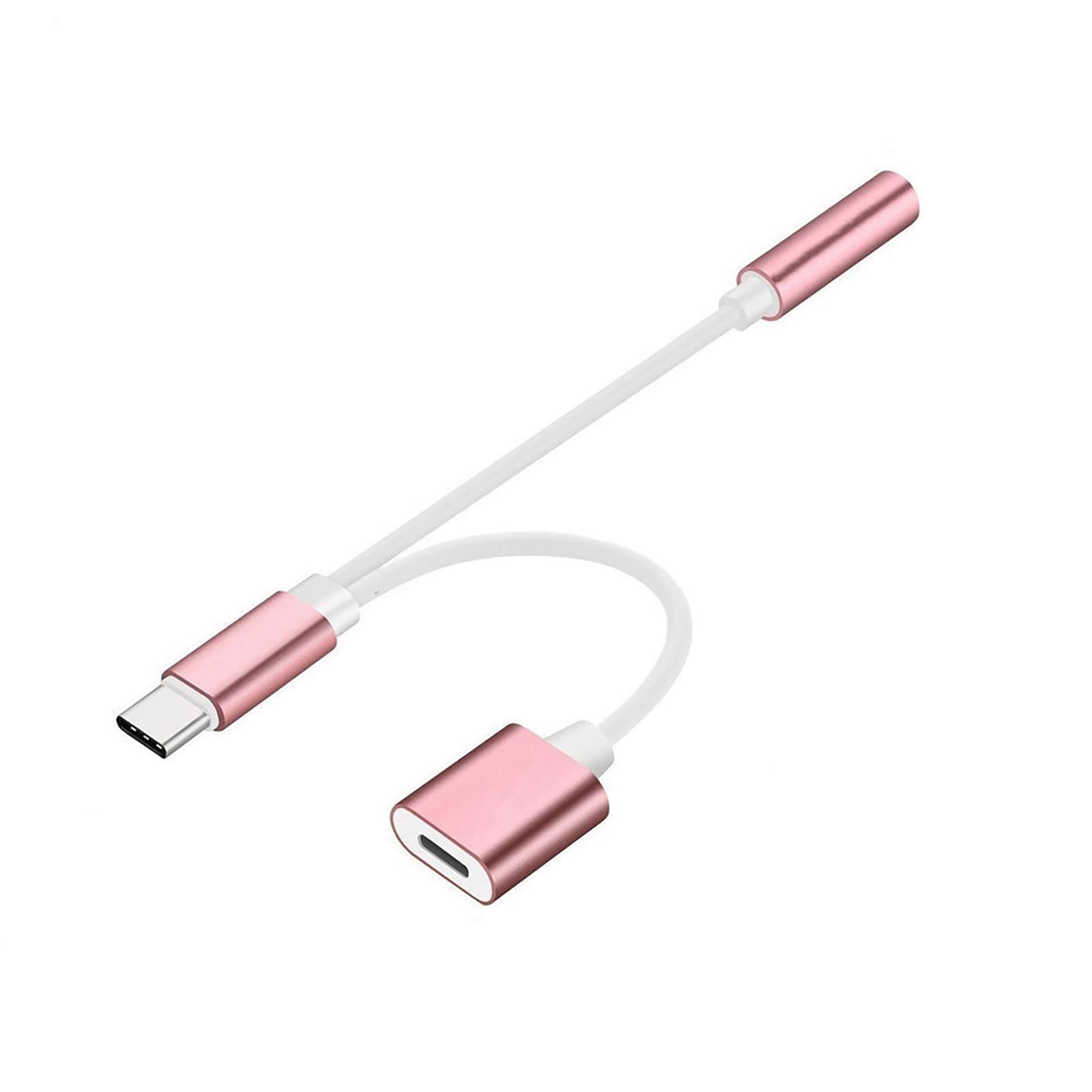 USB C to 3.5mm Headphone Adapter with Charging Port - 2-in-1 Audio & Power Dongle for iPhone 15/Samsung/Android - International Travel Adapter (Pink) - Perfect for Travel, Work & Gaming