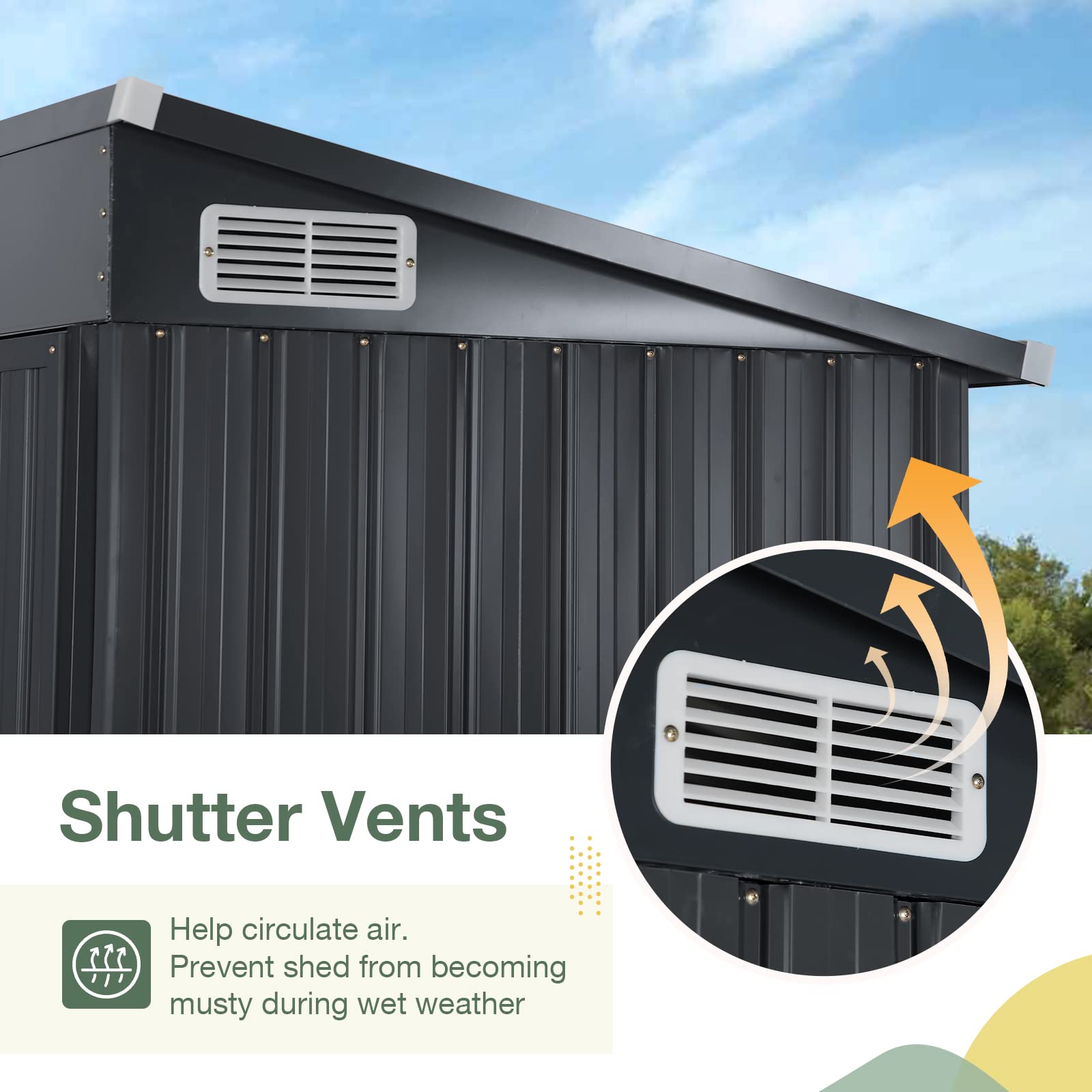 OC Orange-Casual 5x3 FT Outdoor Storage Shed - Heavy Duty Galvanized Steel Metal Garden Tool Shed with Lockable Door for Backyard, Patio & Lawn | Perfect for Storing Gardening Tools, Lawn Equipment & Seasonal Items (Black)