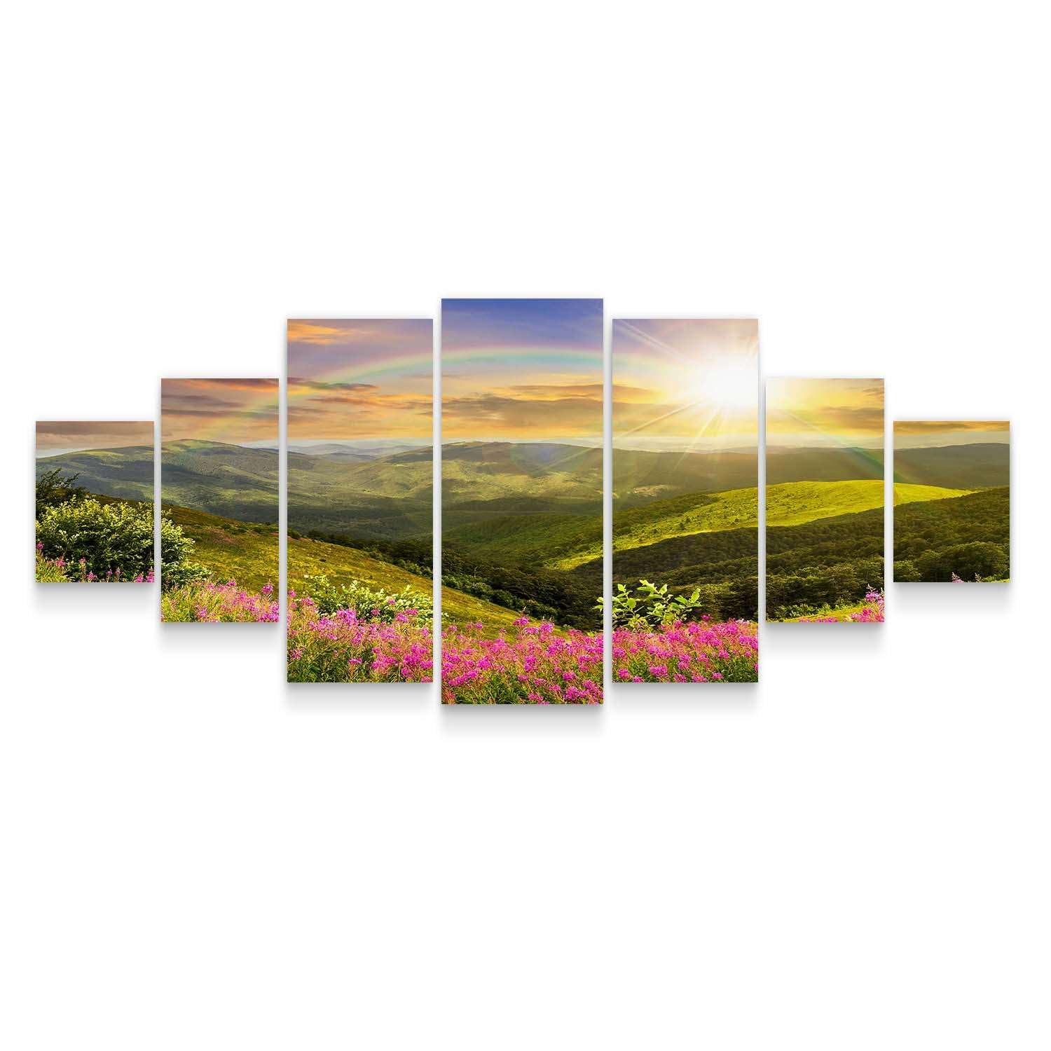 Startonight Large Canvas Wall Art - Sunset Over the Hills Landscape - Modern Framed Set of 7 Panels 40x95 Inches - Perfect for Living Room, Bedroom & Office Decor