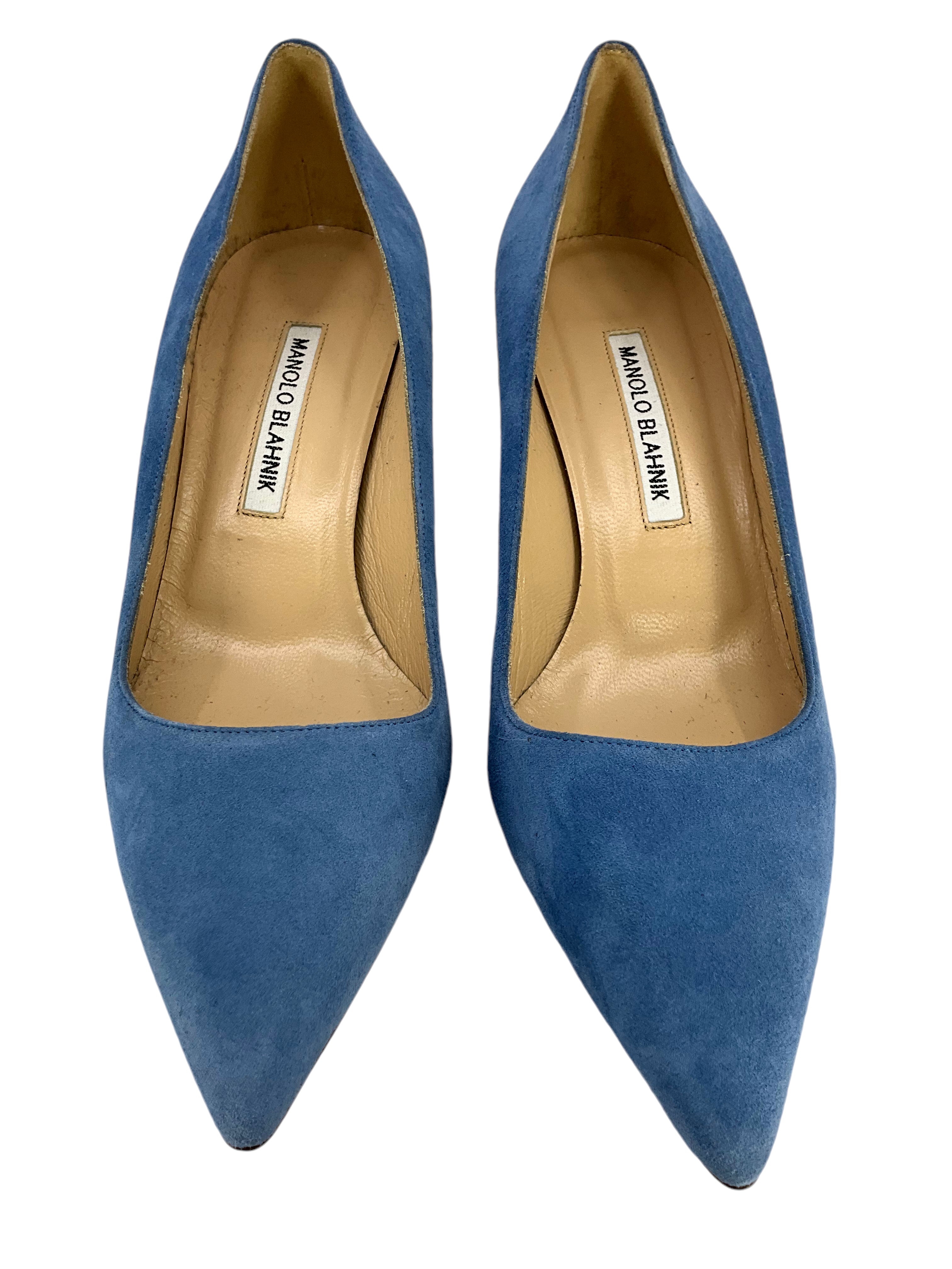 MANOLO BLAHNIK Suede BB Point Toe Pumps Women's Size 7.5 - Elegant High Heels for Wedding, Party & Office Wear
