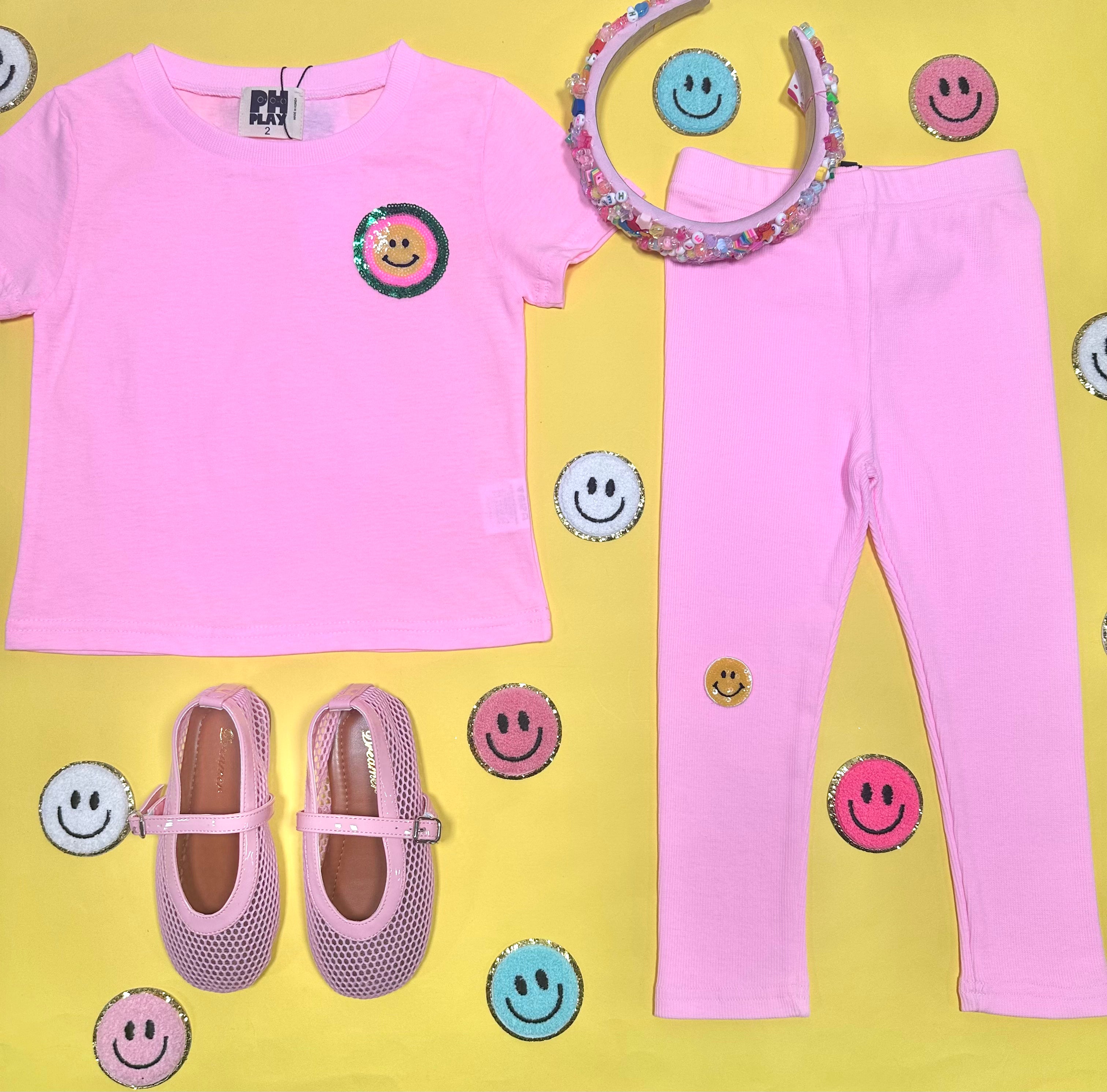 Smiley Face T-Shirt and Leggings Set for Women - Trendy Matching Outfit for Casual Wear, Gym, or Lounge
