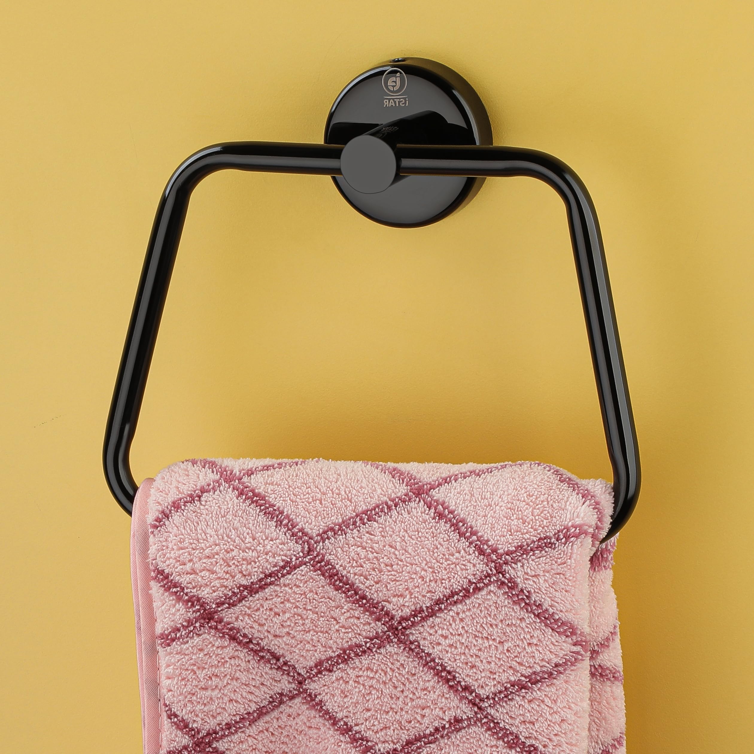 Premium Stainless Steel Towel Ring & Napkin Holder - Square Black Finish for Kitchen & Bathroom - Durable & Stylish Towel Hanger for Washbasin, Countertop, or Vanity - Pack of 1 (Perfect for Modern Home Decor & Organization)