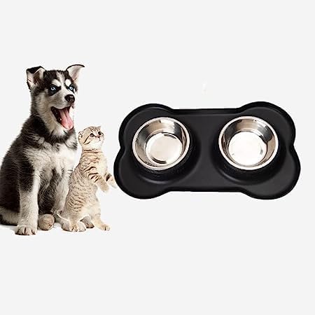 Zyomatiq Stainless Steel Dog Bowl Set with Non-Slip Silicone Mat - 2 x 400ml Pet Food & Water Bowls for Dogs & Cats - Durable Raised Feeder for Indoor & Outdoor Use - Perfect for Home, Travel & Camping