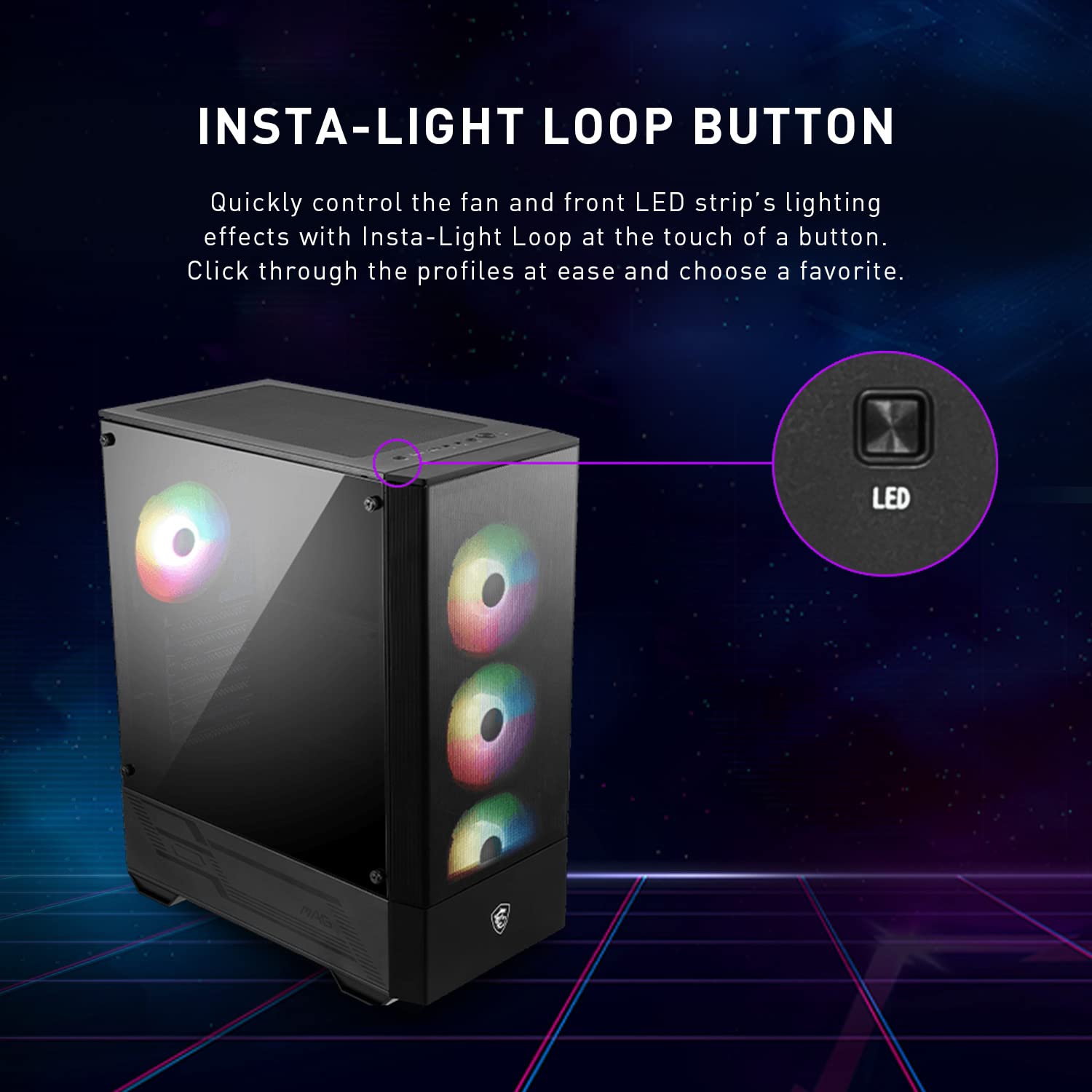 MSI MAG Forge 112R Mid-Tower Gaming PC Case with Tempered Glass Side Panel, ARGB 120mm Fans & 240mm Liquid Cooling Support - Premium Gaming & Streaming Setup for Esports & Content Creation