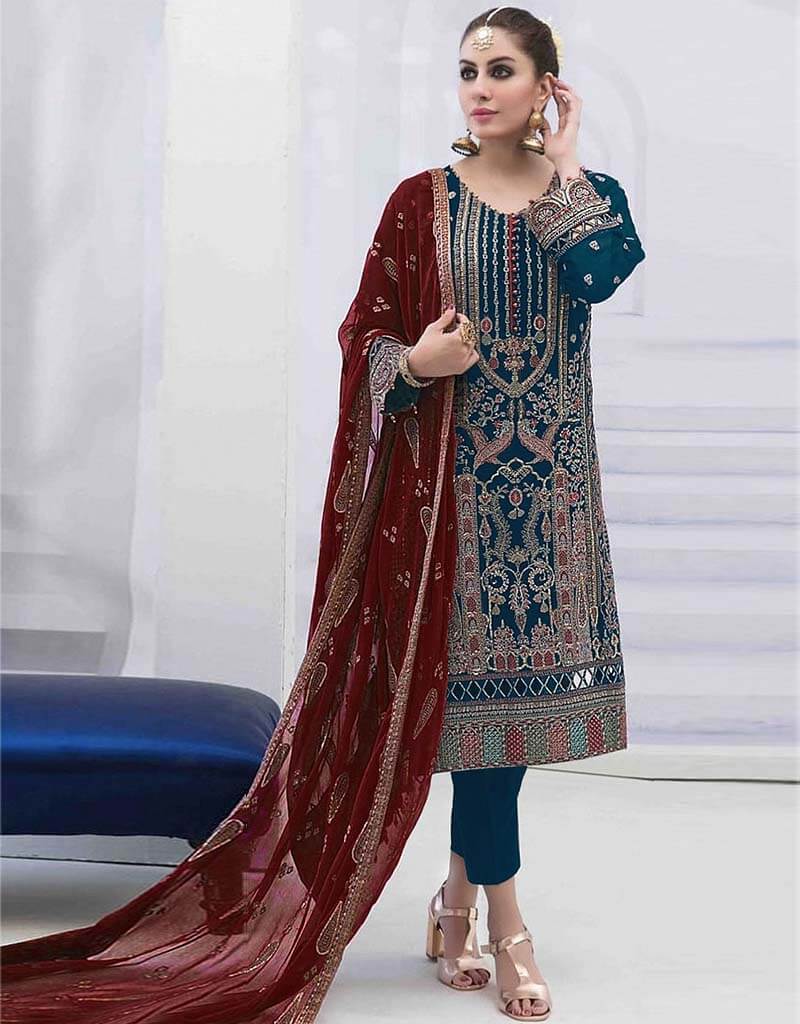 Blue Faux Georgette Straight Leg Pants for Women - Elegant Office Wear & Casual Outfits