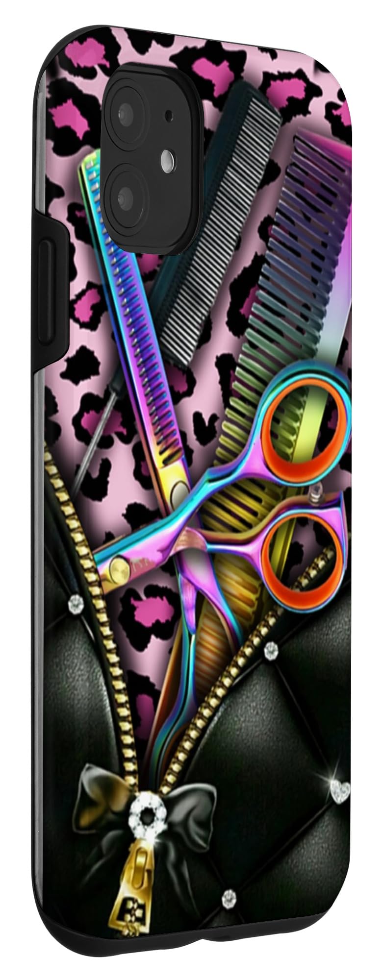 iPhone 11 Case - Cute Leopard Print Protective Cover for Hairstylists & Hairdressers - Durable Pink PC Phone Case for Salon Professionals & Fashion Lovers