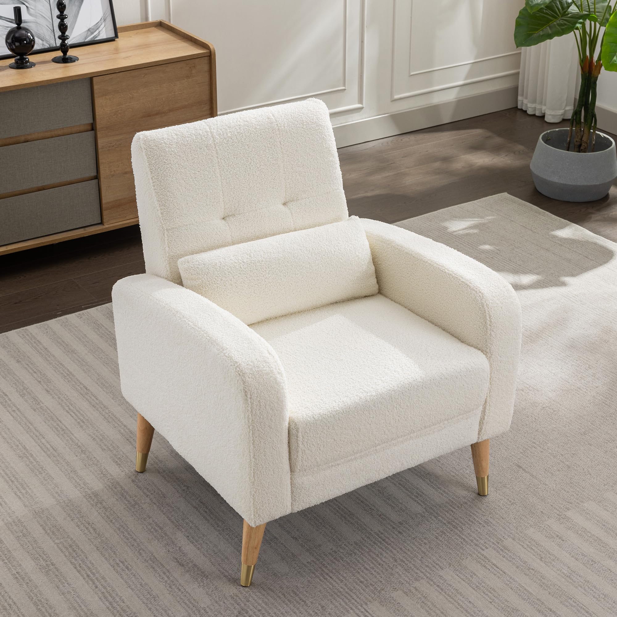 Mid-Century Modern Accent Chair - Upholstered Armchair with Sturdy Legs for Living Room & Bedroom - Comfy Single Sofa Chair in White - Perfect for Lounge, Reading Nook or Home Office Decor