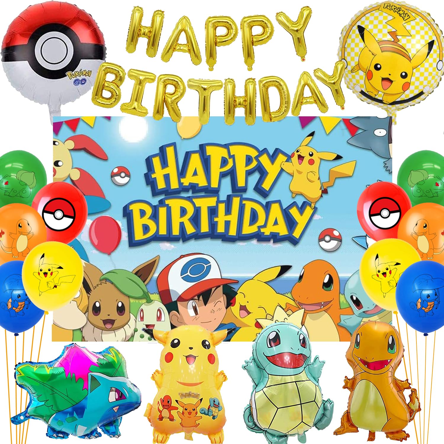 32PCS Cartoon Birthday Party Supplies Kit - Balloons, Banner, Backdrop, Stickers & Gifts for Kids Boys Girls Birthday Baby Shower - Perfect for Indoor Outdoor Birthday Parties, Baby Showers & Theme Decorations