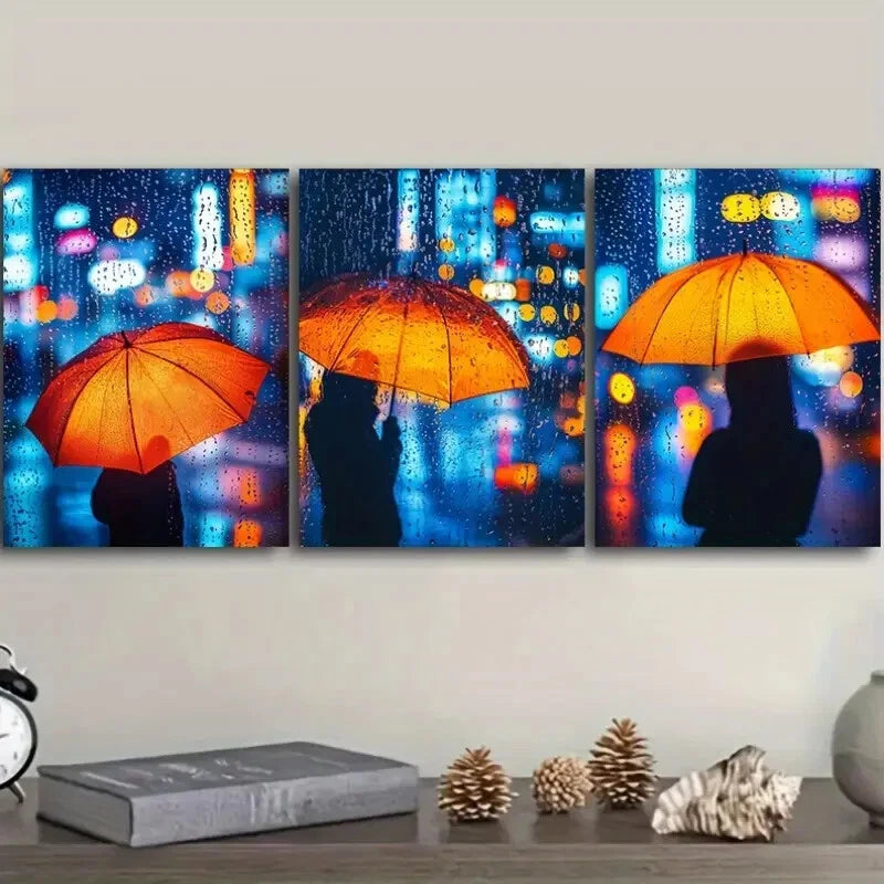 3-Piece Yellow Umbrella Wall Art Set - Premium Framed Canvas Prints 40x60cm (16x24in) - High Quality Australian Made Home Decor - Perfect for Living Room, Bedroom & Office Decoration
