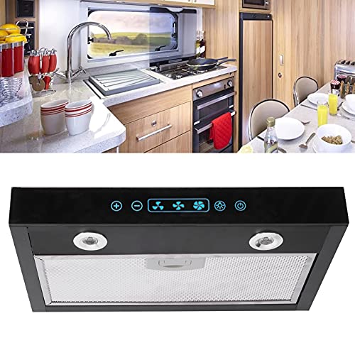 12V Under Cabinet Range Hood with Touch Screen & LED Light - 3 Speed Adjustable Kitchen Exhaust Fan for RV, Yacht, Tiny Home & Small Space Cooking