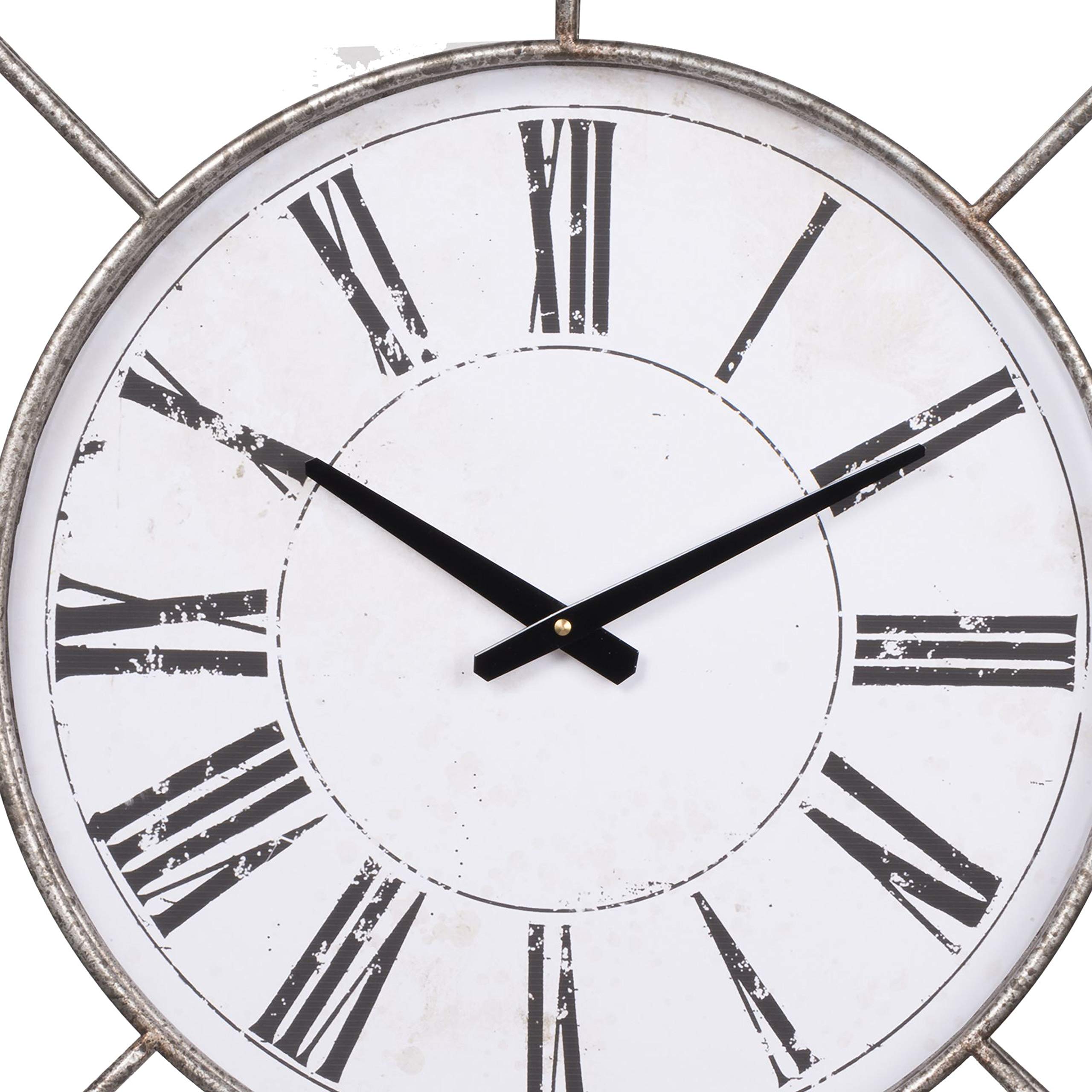 Benjara 12 Inch Metal Wall Clock with Roman Numerals - White & Silver Finish - Perfect for Living Room, Bedroom, or Office Decor
