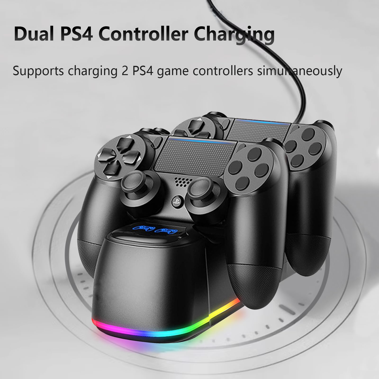 AriKroii PS4 Controller Charging Station with RGB Light Effect, Dual Charger Dock for Playstation 4/PS4 Pro/PS4 Slim - Perfect for Gaming Setup & Night Play