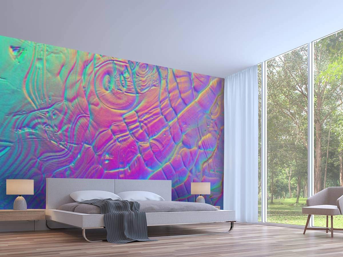 3D Abstract Holographic Foil Wallpaper - Self-Adhesive Pearl Gradient Wall Mural for Bedroom, Living Room & Dorm Decor | Peel & Stick Removable Wallpaper for Walls, Ceiling & Wardrobes | Modern Home Interior Design Upgrade
