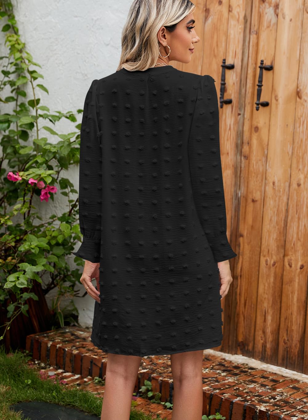 QACOHU Women's V-Neck Ruffle Long Sleeve Shift Dress - Flowy Casual Loose Dress for Spring Summer Autumn Winter | Perfect for Office, Date Night & Weekend Outings