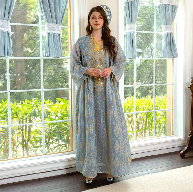 Elegant Arab Doris Embroidered Sequins Women's Caftan Kaftan Dress - Perfect for Weddings, Parties & Special Occasions