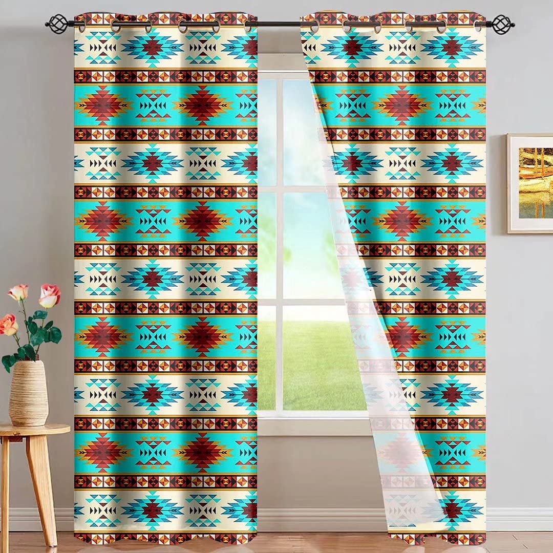 GOSTONG Aztec Print Curtains - Ethnic Tribal Pattern Window Drapes for Kitchen, Farmhouse & Patio - Light Filtering Valance Panels for Home Decor | Perfect for Boho, Rustic & Southwestern Style Rooms