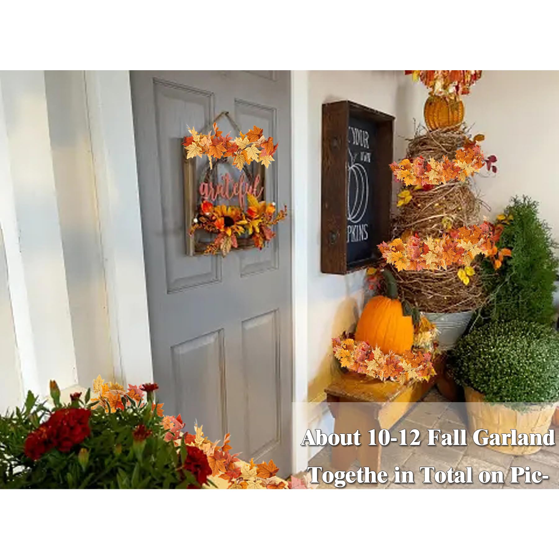 2-Piece Fall Leaf Garland Set - 6.5ft Each - Artificial Autumn Leaves Vine for Thanksgiving & Fall Decor - Perfect for Home Mantel, Fireplace, Dinner Table & Seasonal Party Decoration