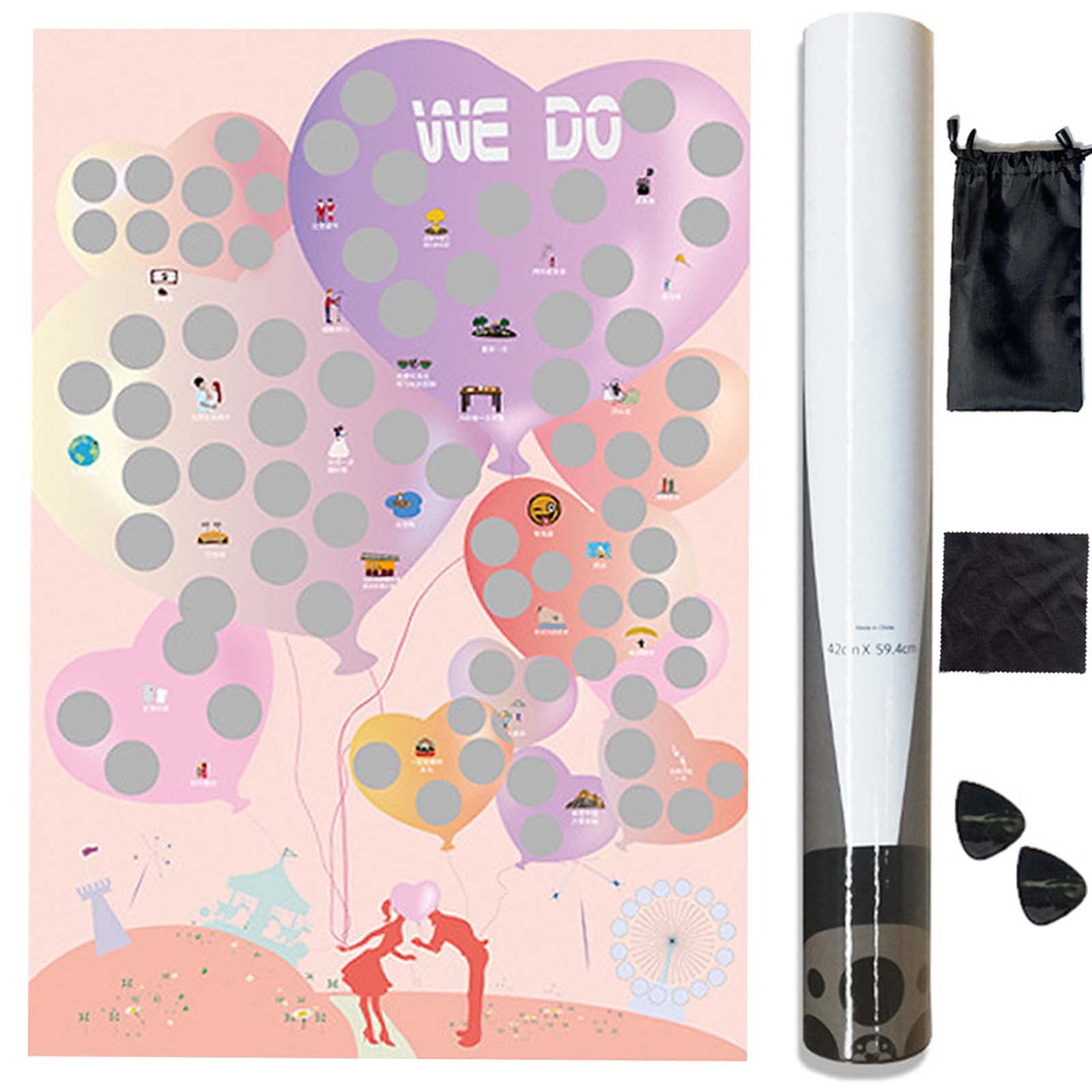 Puledow 100 Dates Scratch Off Poster - Romantic Couples Bucket List Game for Date Nights & Anniversary Gifts (No Frame Included) - Perfect for Valentine's Day, Anniversaries, and Relationship Building Activities