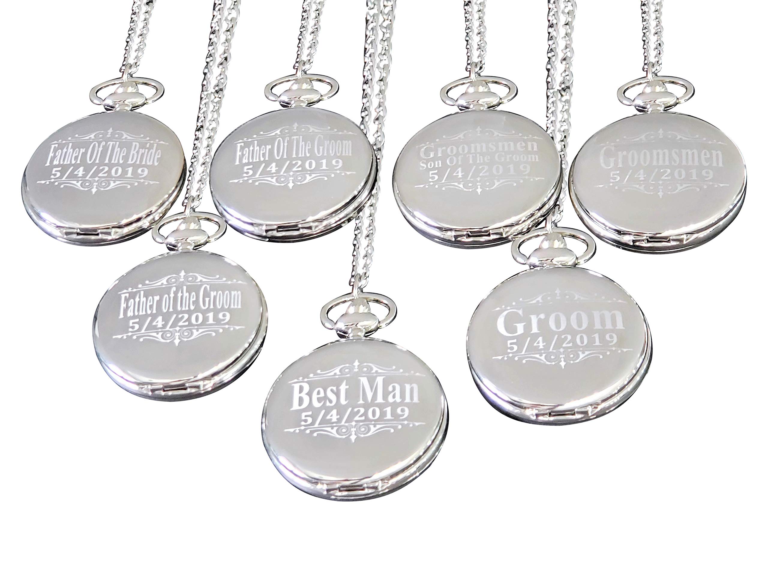 8 Personalized Engraved Pocket Watches for Groomsmen - Wedding Gift Set with Chains, Gift Box & Free Engraving (5 Color Options) - Perfect for Weddings, Anniversaries & Special Occasions