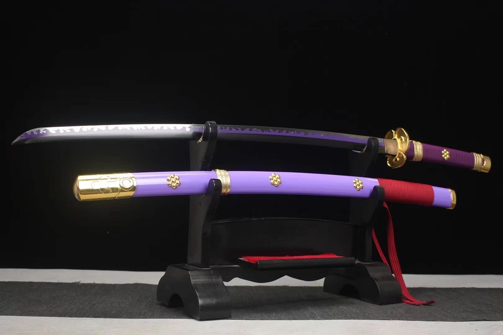 Sharp One Piece Roronoa Zoro Enma Katana - 1045 Carbon Steel Purple Blade Japanese Anime Cosplay Sword - Perfect for Cosplay, Halloween, and Anime Conventions