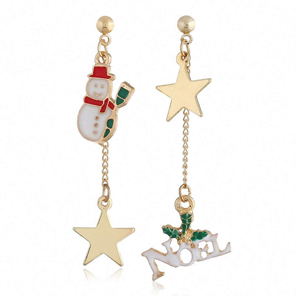 Sparkling Christmas Drop Dangle Earrings for Women - Rhinestone Enamel Xmas Tree & Snowman Walking Stick Asymmetrical Earrings with Star Charm - Perfect Holiday Jewelry Gift for Parties & Festive Occasions