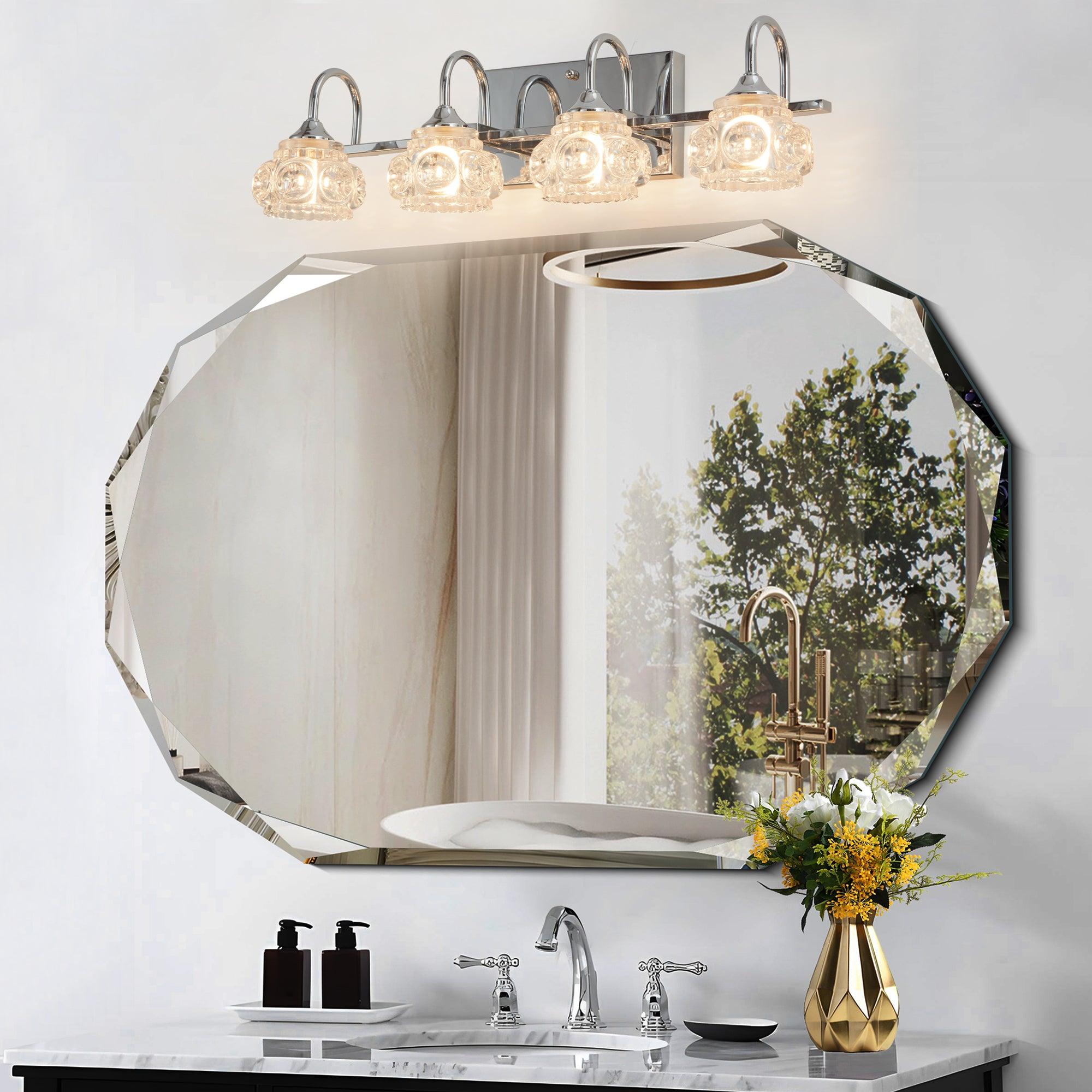 Elegant Brushed Nickel Vintage Crystal Vanity Light - 4-Light Bathroom Mirror Fixture with Clear Glass Shades | Perfect for Master Bath, Powder Room & Dressing Area Lighting