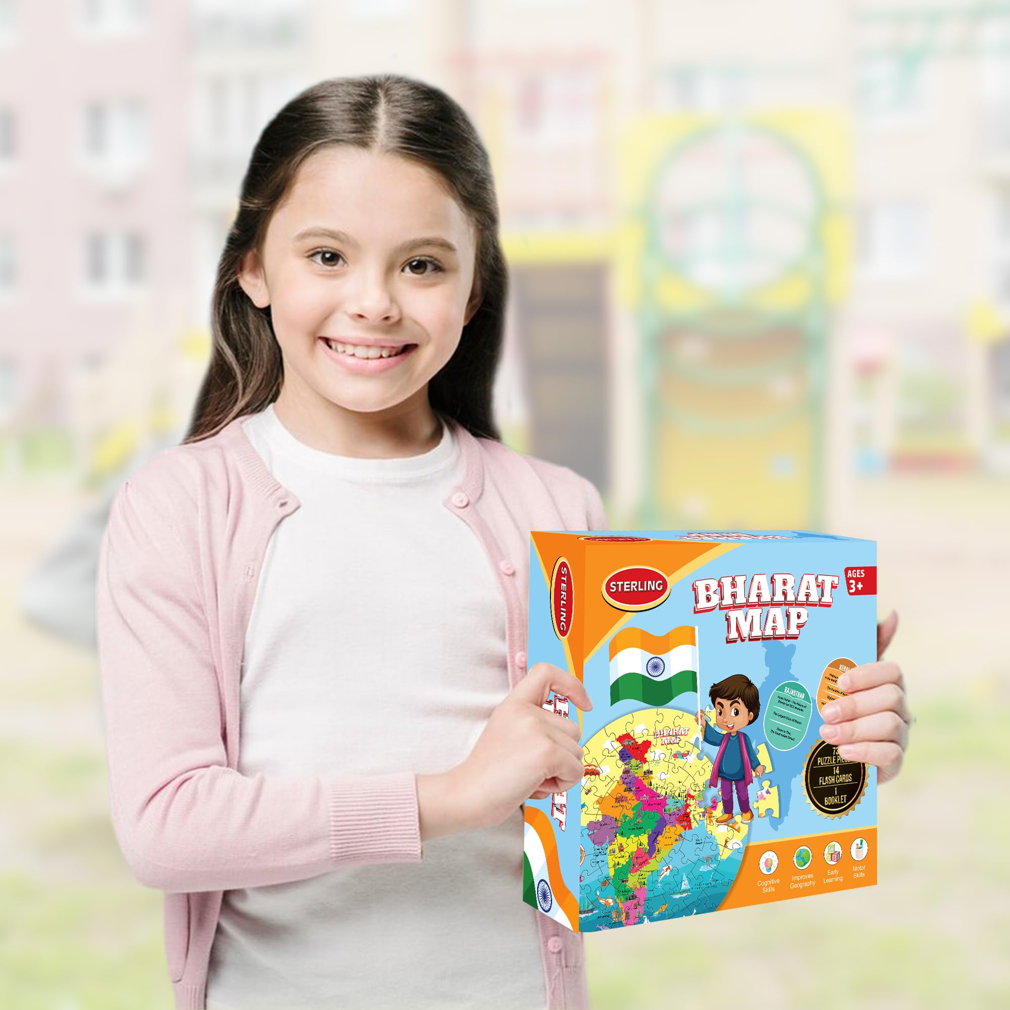 Toyzmania India Map Jigsaw Puzzle for Kids Ages 3+ | Educational Learning Toy with 73 Pieces, 14 Flash Cards & Booklet | Geography Gift for Boys & Girls | Perfect for Classroom, Homeschool & Family Game Night