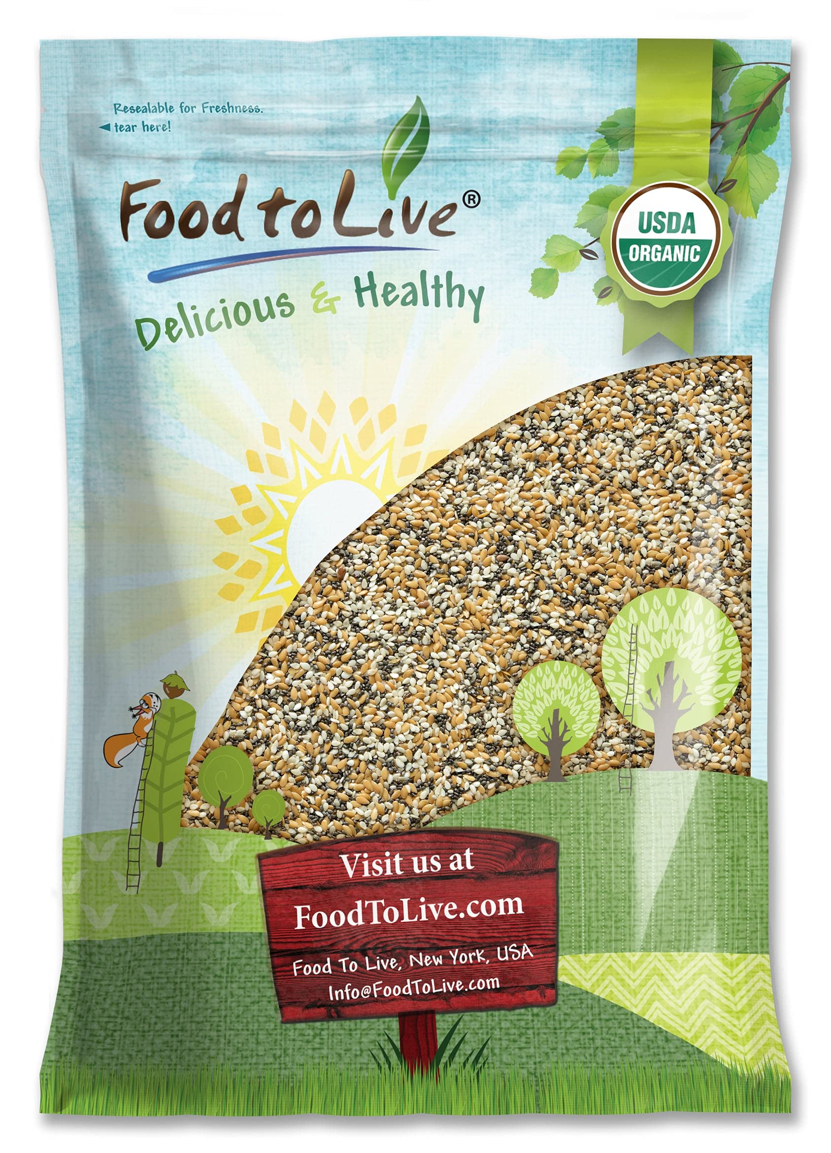 Organic Omega-3 Seed Mix with Flax, Chia & Sesame - 10lb Non-GMO, Raw, Kosher, Vegan - Rich in Omega-3 Fatty Acids & Fiber - Perfect for Smoothies, Salads, Yogurt & Baking - Healthy Superfood Snack for Weight Loss & Heart Health