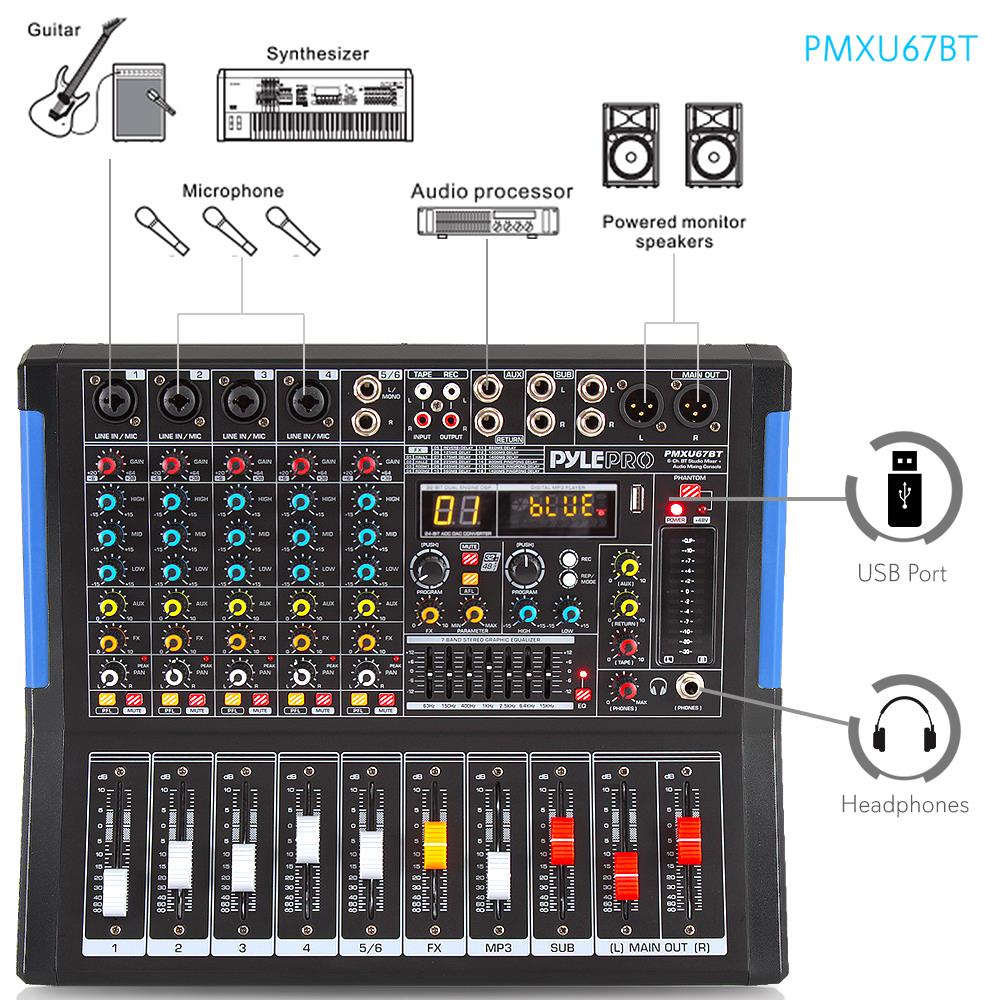 6-Channel Bluetooth DJ Mixer for Professional Studio Audio - Perfect for Live Performances, Music Production & Home DJing