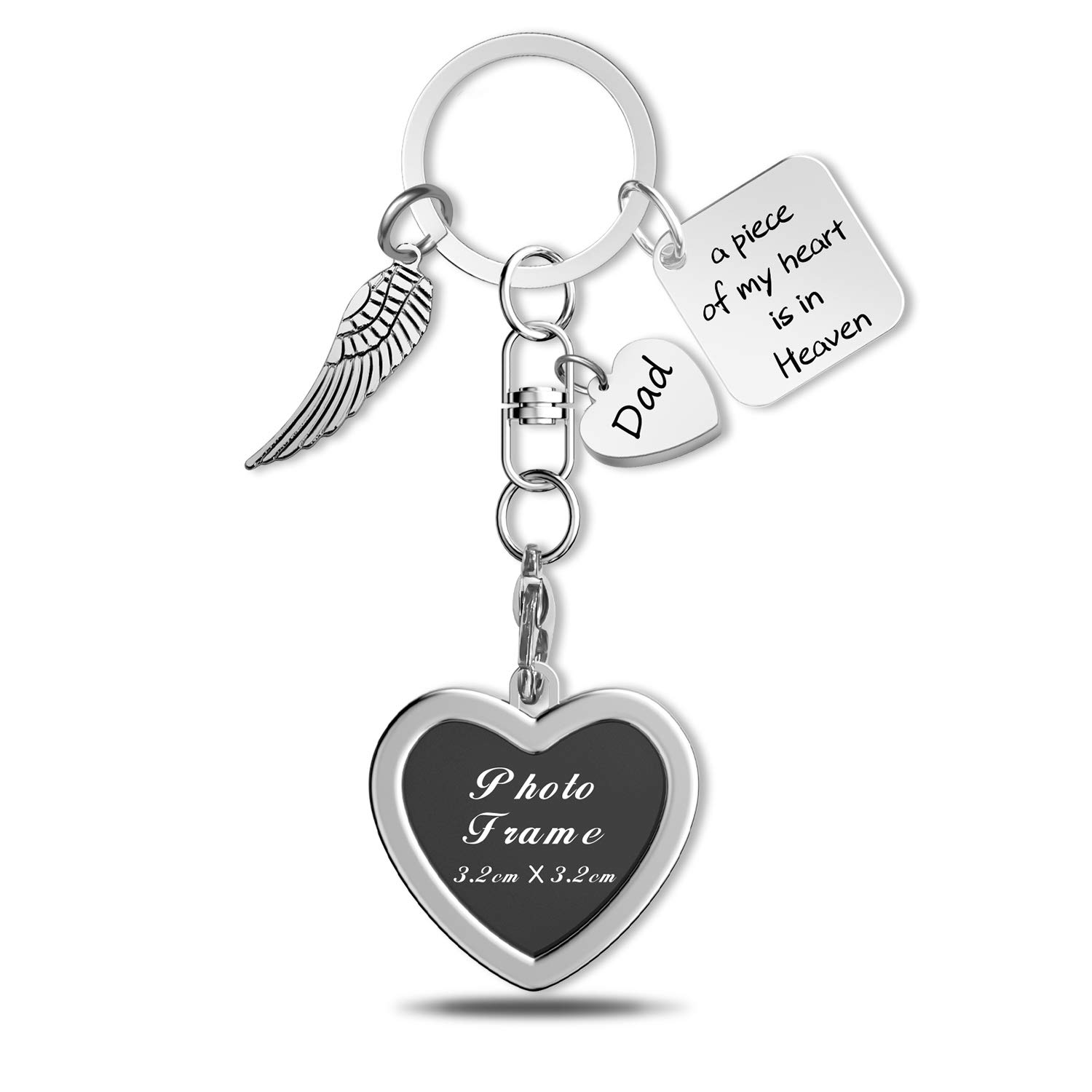 Heaven Memorial Keychain - Personalized Photo Frame with Angel Wings, Sympathy Gift for Loss of Loved Ones | Perfect for Remembrance, Funerals & Keepsakes