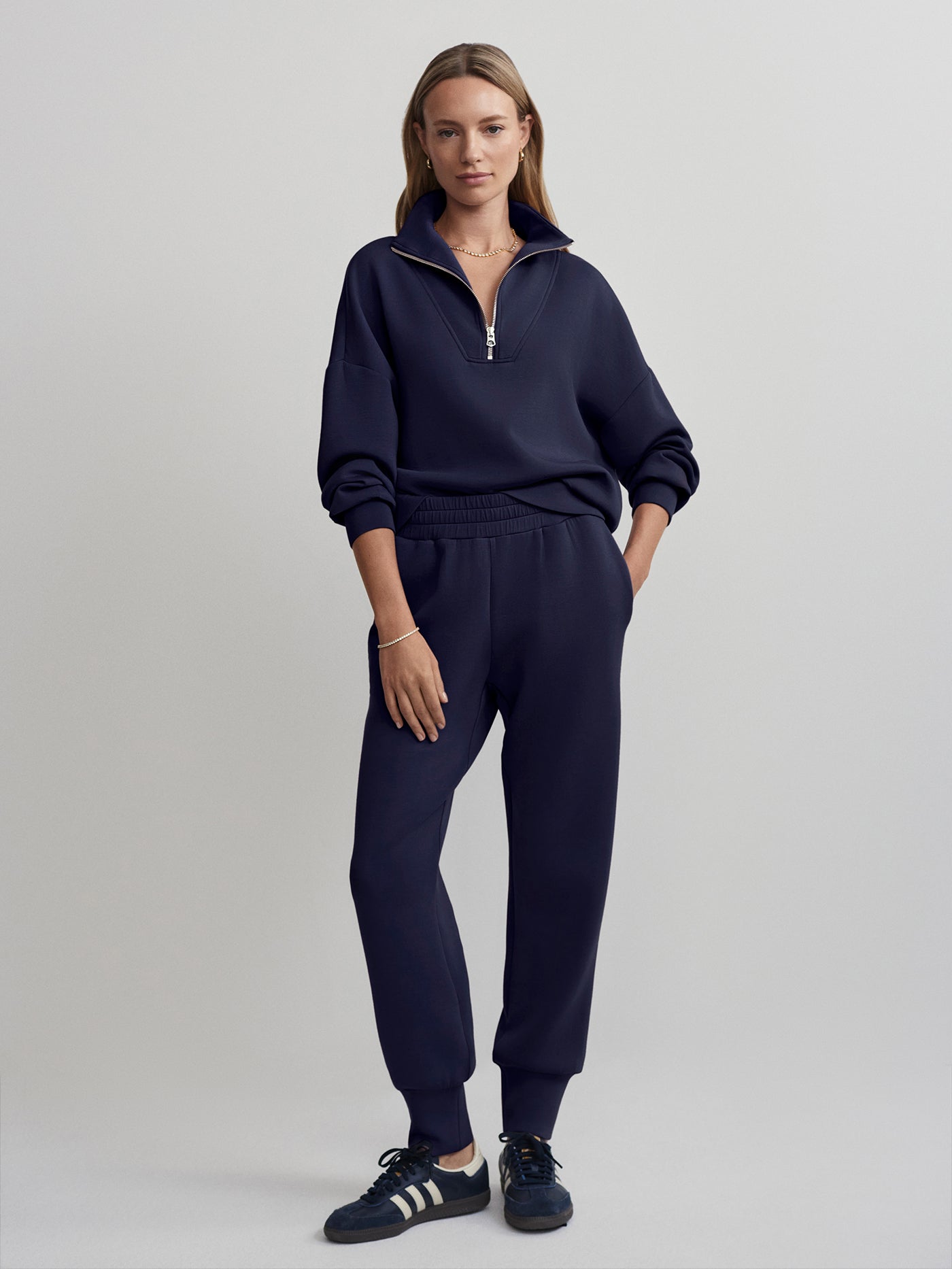 Varley The Slim Cuff Pant 25 - Women's High Waist Tapered Ankle Pants in Blue Nights for Work, Office & Casual Wear