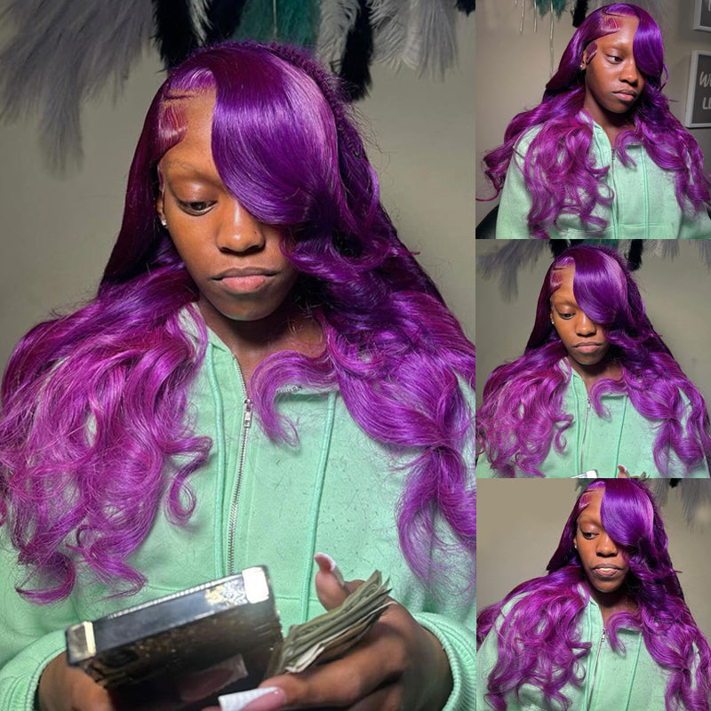 Eullair Dark Violet Purple Body Wave Human Hair Wig 13x4 13x6 Lace Frontal Wigs for Women - Perfect for Cosplay, Parties, and Daily Styling