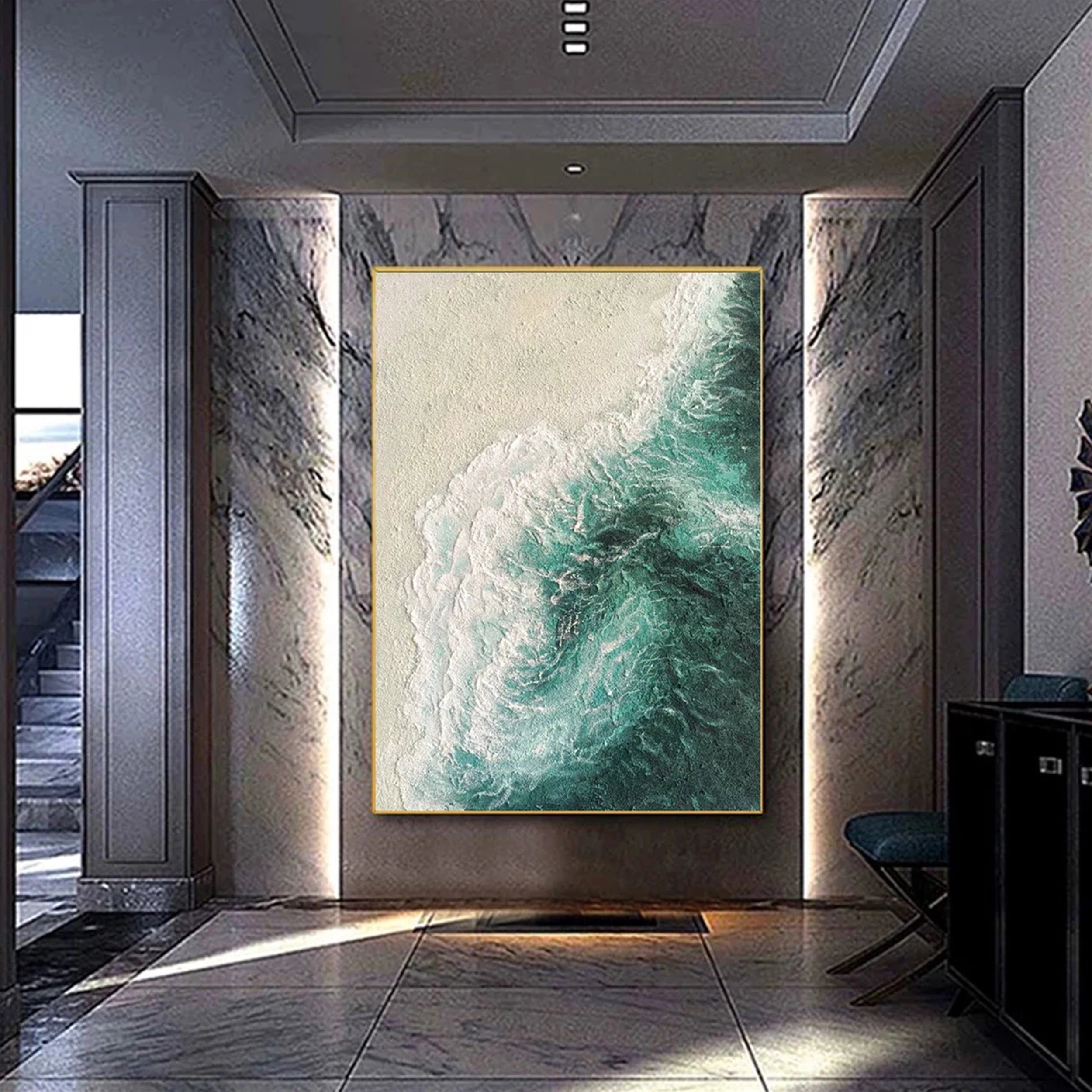 Ocean and Sky Painting #OS 049 - Handmade Canvas Wall Art for Home Decor, Office & Living Room - Serene Seascape Landscape Artwork