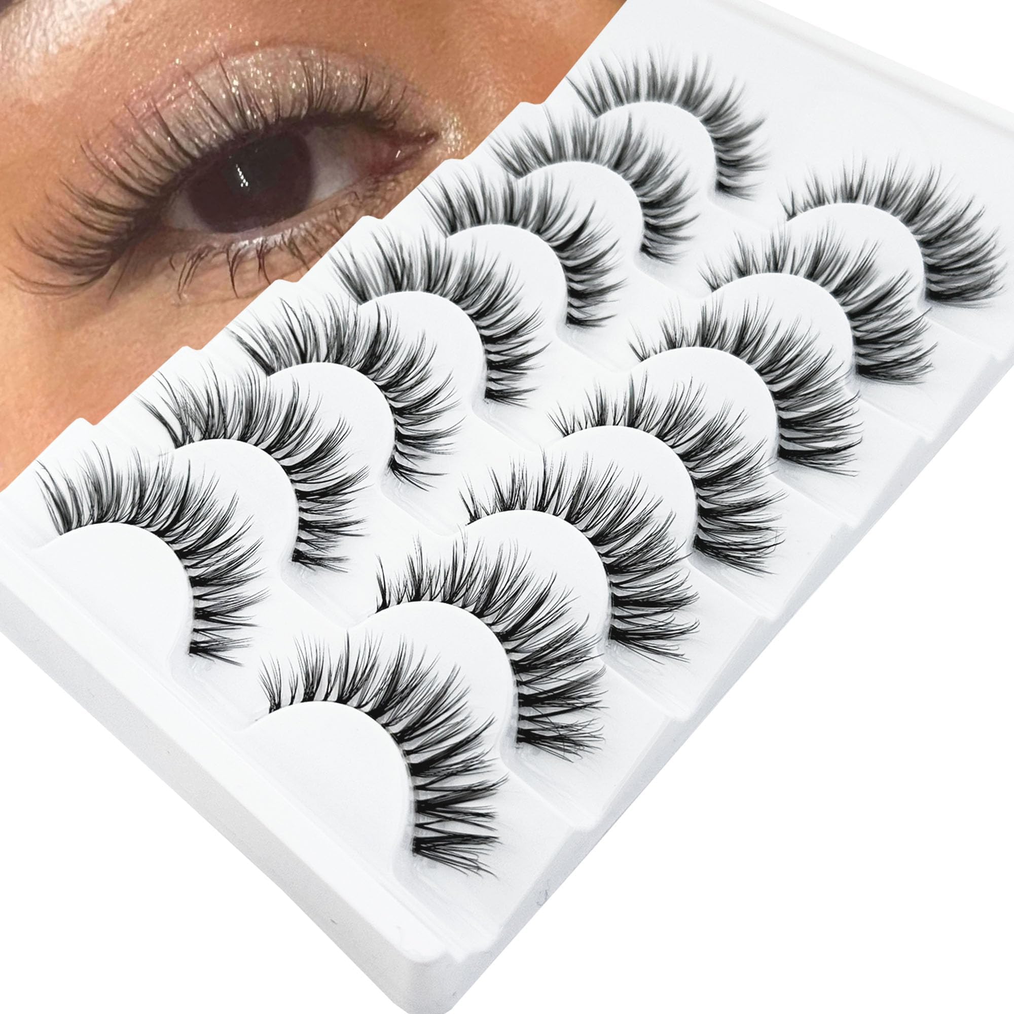 Natural Look Wispy False Eyelashes 14mm - 3D Faux Mink Lashes (7 Pairs) | Cat Eye Lash Strips for Everyday Wear & Special Occasions | NINGLASH