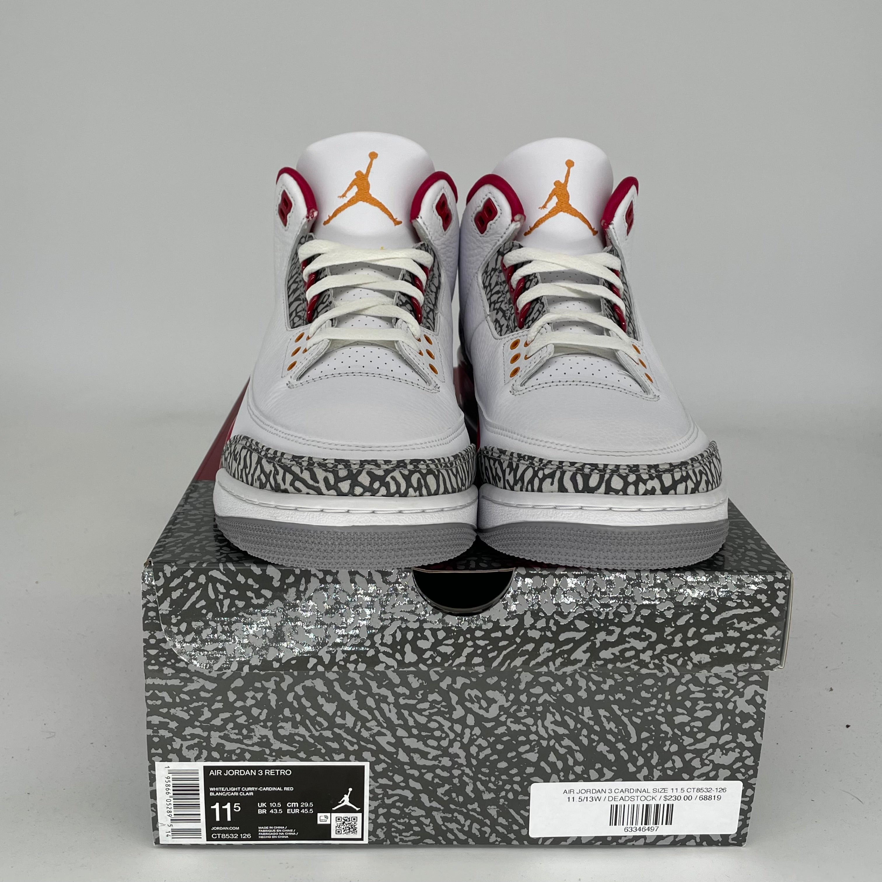 AIR JORDAN 3 Cardinal Red Retro Basketball Shoes Men's Size 11.5 (CT8532-126) - Perfect for Streetwear & Sneaker Collection