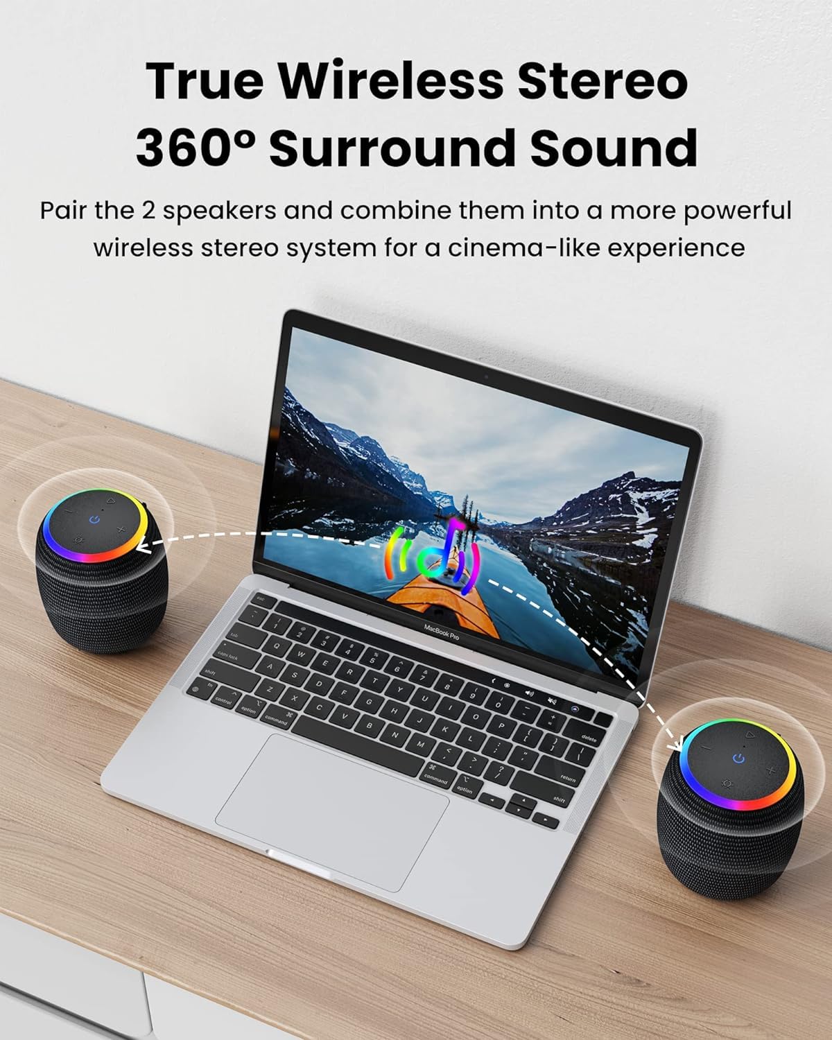Premium Bluetooth Speaker - 15W Stereo Sound, IPX6 Waterproof, Wireless Portable Speaker with Bluetooth 5.3, LED Lights & TWS | 12H Playtime for Shower, Home, Outdoor, Party, Beach & Camping | Perfect for Poolside Relaxation, Backyard BBQs and Travel Adventures