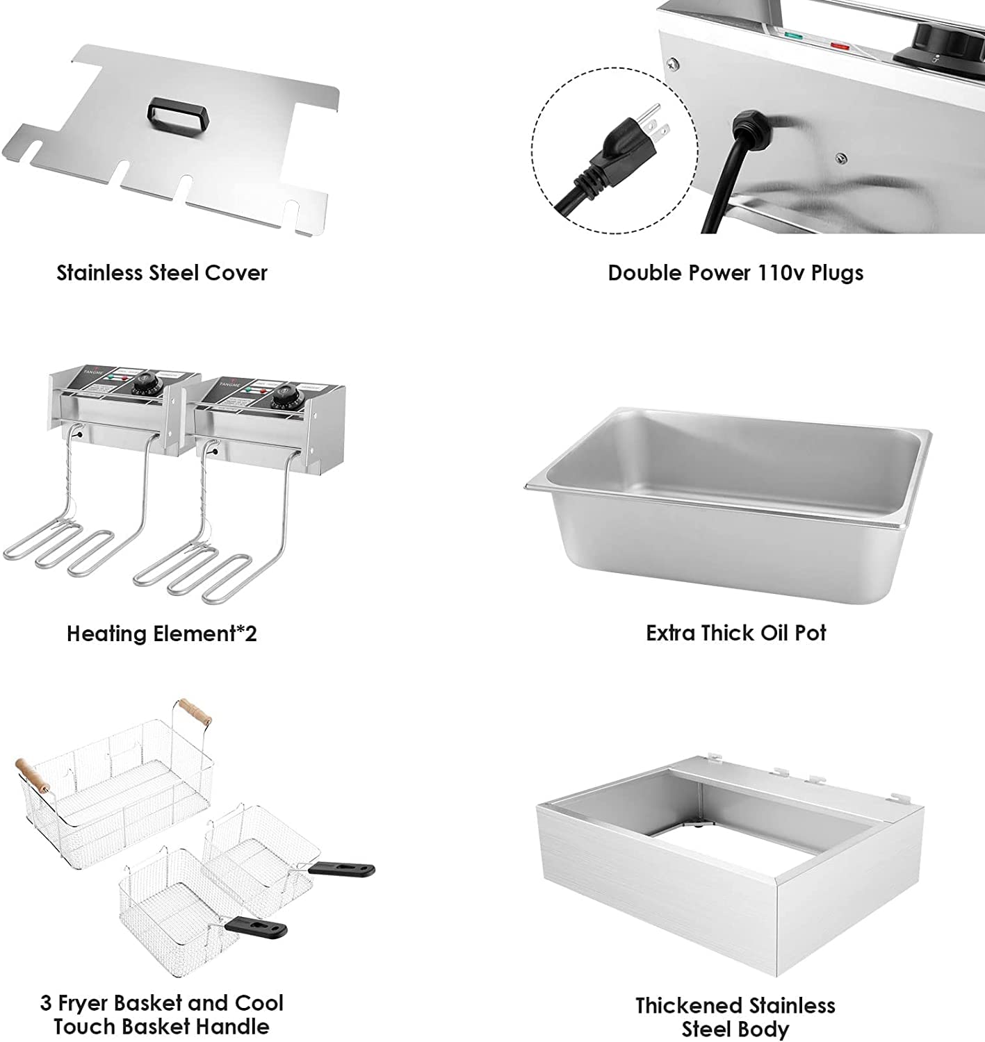 Commercial Deep Fryer 3400W Electric Countertop Fryer with 3 Baskets - 22L/23.25Qt Stainless Steel Restaurant Fryer with Temperature Limiter & UL Certification - Perfect for Fast Food, Chicken Wings, French Fries & Donuts