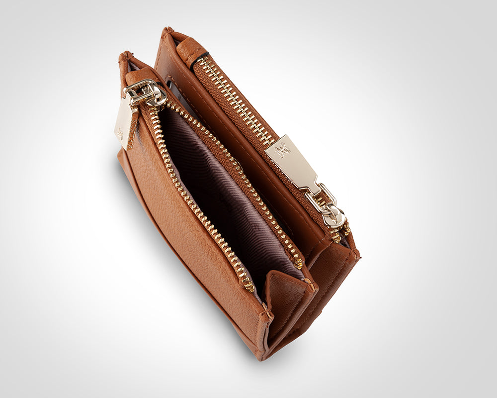 Arabella Small Double Zip Pocket Wallet - Slim RFID Blocking Leather Wallet for Women - Perfect for Travel, Shopping & Everyday Use