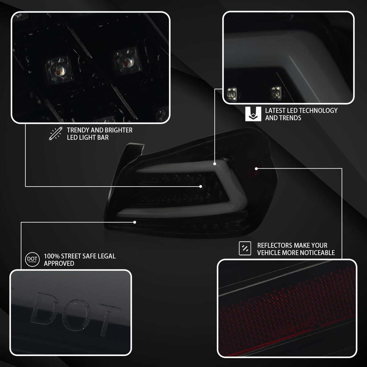 AUTOZENSATION Black Smoke Tail Lights with White Sequential LED Bar - Compatible with 2015-2021 Subaru WRX Models (Left + Right Pair Assembly) | Upgrade Your Car's Style & Visibility for Night Driving & Custom Look