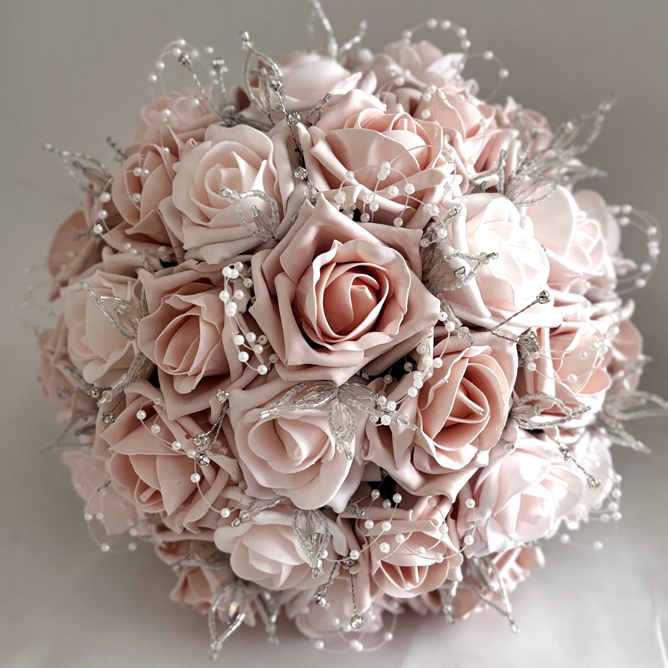 Mocha Pink & Blush Pink Artificial Wedding Roses - Realistic Bridal Bouquet Flowers for Wedding Decorations, Bridal Shower, Centerpieces & Home Decor (FL55)