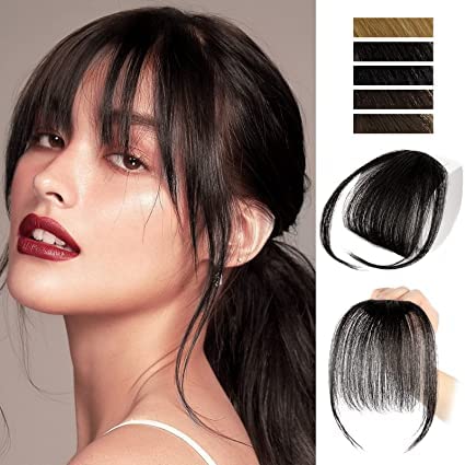 AL ZAHRA Clip-in Human Hair Bangs for Women - 100% Real Hair Wispy Fringe Extensions with Temples, Air & Flat Bangs (Black Brown) | Perfect for Daily Styling, Cosplay & Instant Hair Transformation