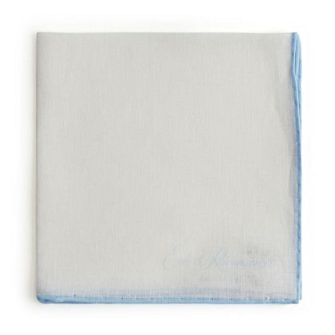 Elegant White and Blue Contrast Rolled Hem Linen Pocket Square for Men - Perfect for Weddings, Business Suits & Formal Occasions